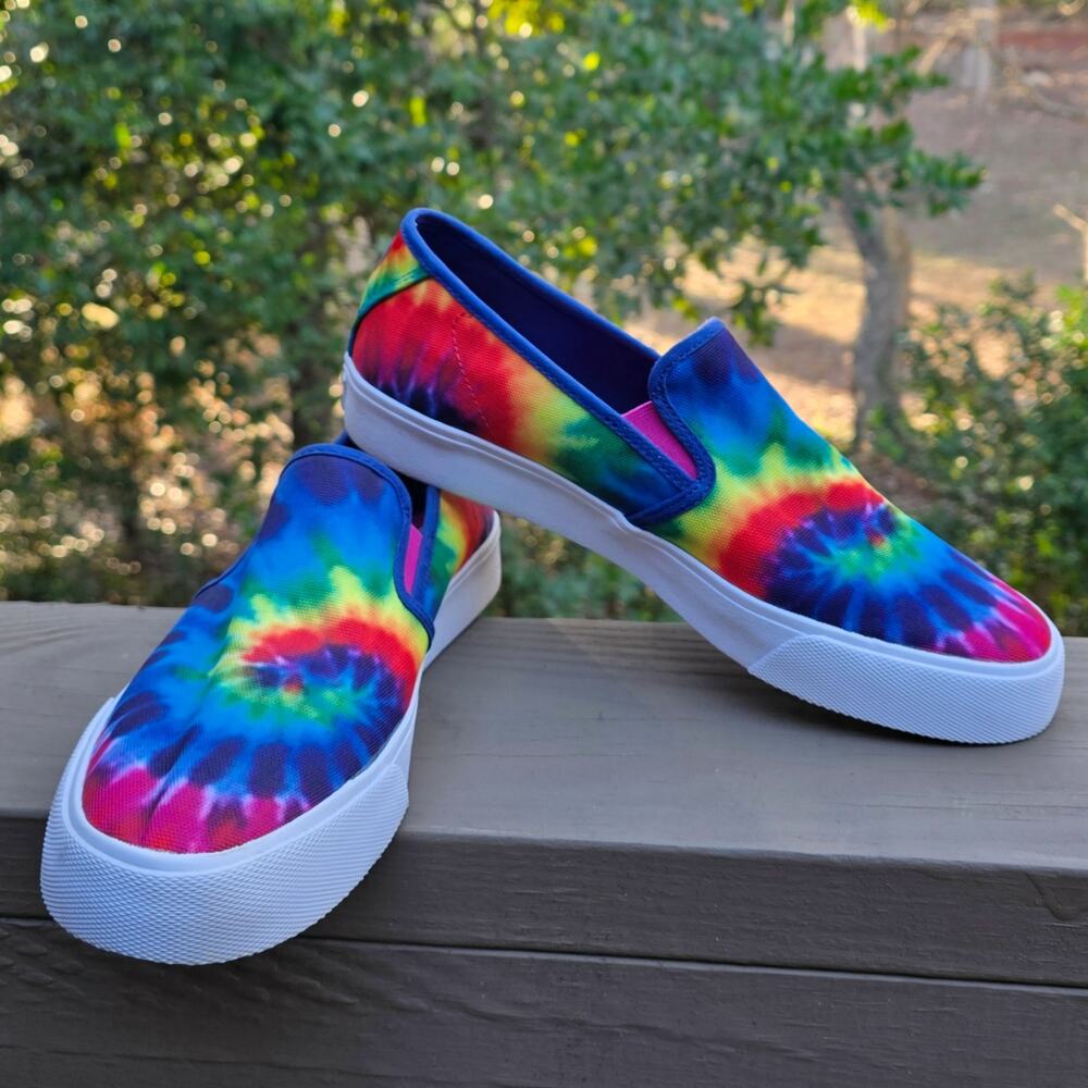 Tie Dye Shoes Puma Bari Women's Size 9 Bright Rainbow Swirl Soft Foam Slip On
